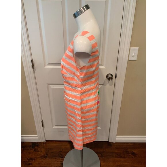 Lilly Pulitzer Delia Orange & White Striped Sunrise Print Mini Shift Dress Sz 4 - Picture 4 of 6